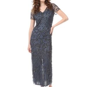 Pisarro Nights Women’s Dark Blue Embellished Beaded Long Gown Size 14